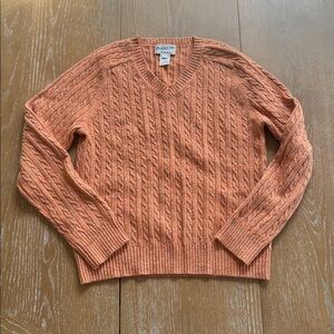 Pink Rose V-Neck Cable Knit Sweater in Orange